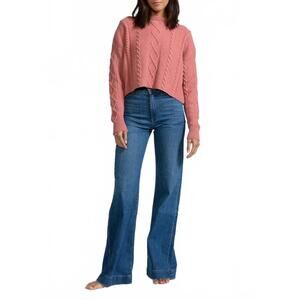 NEW ASKK NY cable cropped crew sweater in washed pink